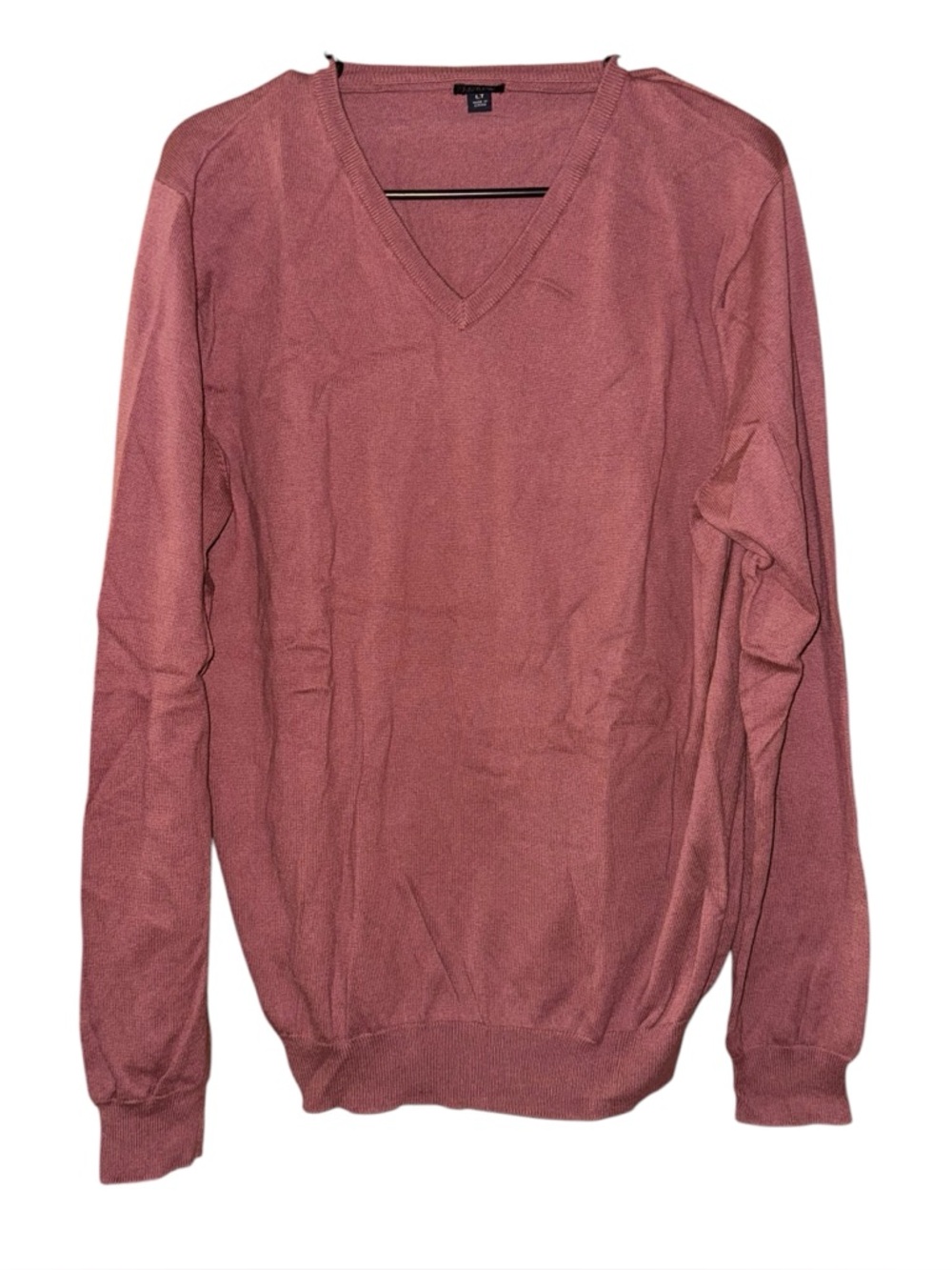 J. Crew Men's Large Tall V-Neck Sweater in Dusty Rose Cotton Cashmere